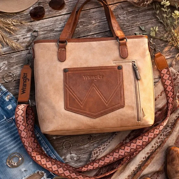 Wrangler Aztec Faux Leather Tote • CCW Style Side Zip • Montana West Western - Picture 4 of 9